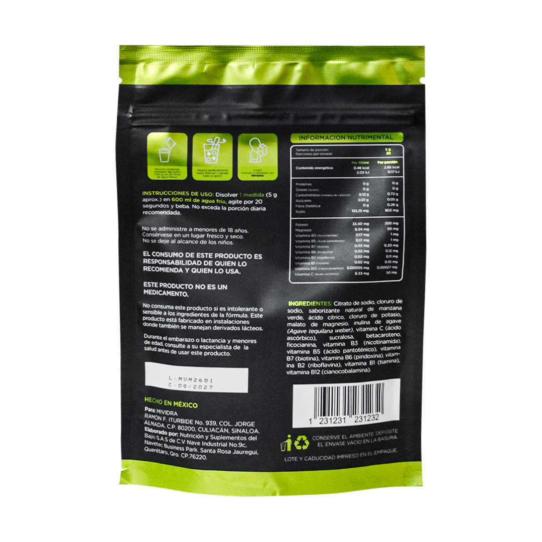 Bebida Hidratante sin Azúcar Sobre para 20 l Mividra Manzana Verde 150 g - 1